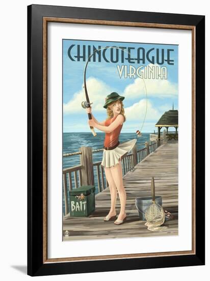 Chincoteague, Virginia - Pinup Girl Fishing-Lantern Press-Framed Art Print