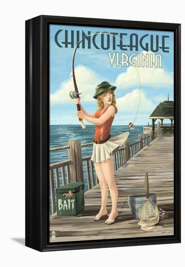Chincoteague, Virginia - Pinup Girl Fishing-Lantern Press-Framed Stretched Canvas