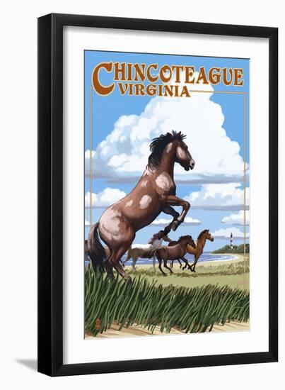 Chincoteague, Virginia - Wild Horses-Lantern Press-Framed Art Print