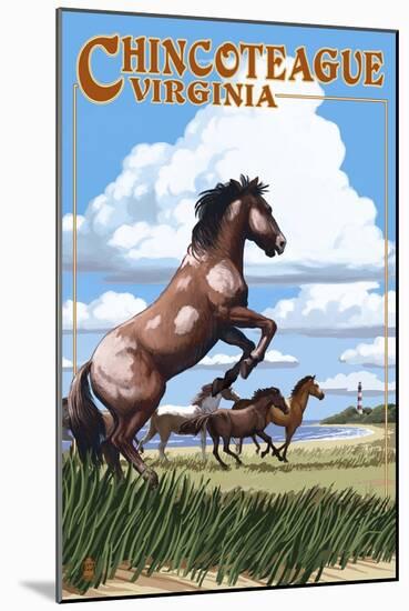Chincoteague, Virginia - Wild Horses-Lantern Press-Mounted Art Print