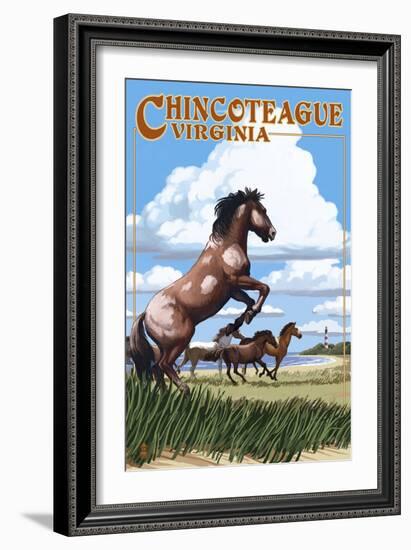 Chincoteague, Virginia - Wild Horses-Lantern Press-Framed Art Print