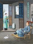 A Mandarin Reclining and a Maid servant with a Basin of Water, early 19th century watercolor-Chinese-Giclee Print