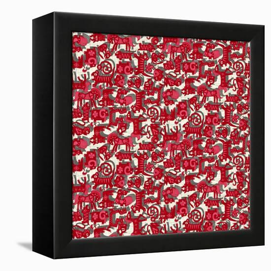 Chinese Animals Red-Sharon Turner-Framed Stretched Canvas