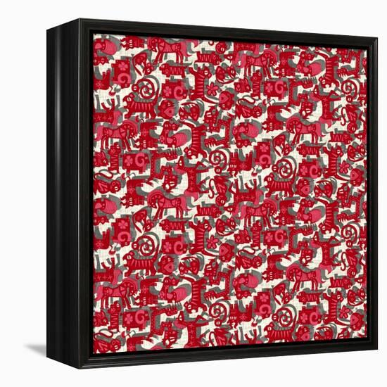 Chinese Animals Red-Sharon Turner-Framed Stretched Canvas