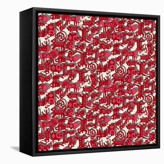 Chinese Animals Red-Sharon Turner-Framed Stretched Canvas