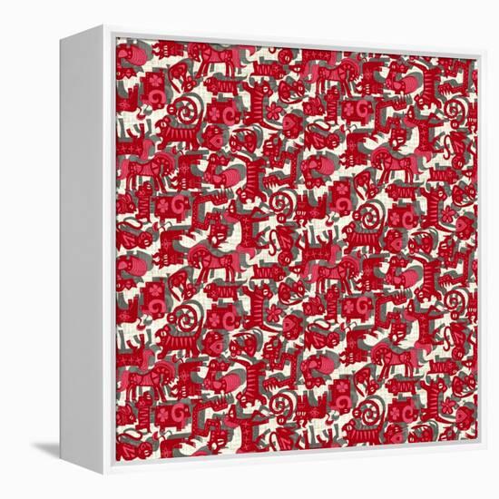 Chinese Animals Red-Sharon Turner-Framed Stretched Canvas