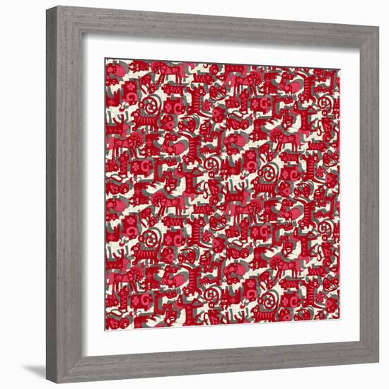 Chinese Animals Red-Sharon Turner-Framed Art Print