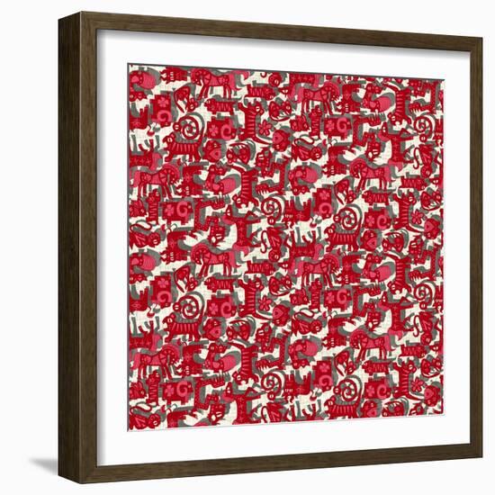 Chinese Animals Red-Sharon Turner-Framed Art Print