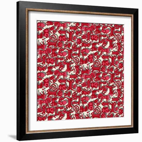 Chinese Animals Red-Sharon Turner-Framed Art Print