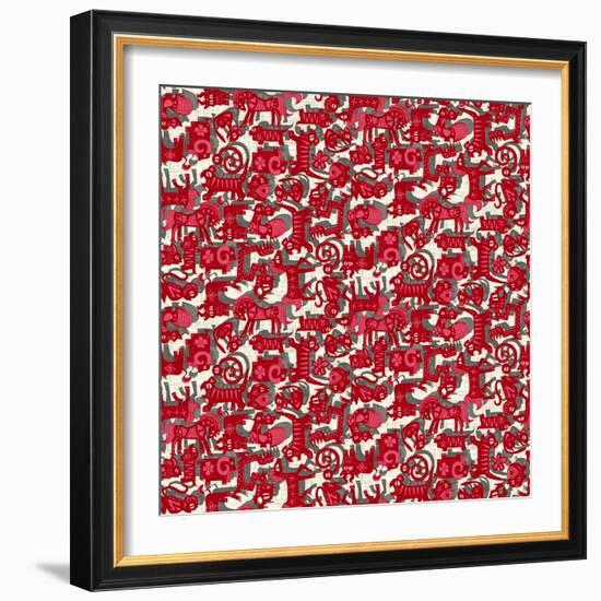 Chinese Animals Red-Sharon Turner-Framed Art Print