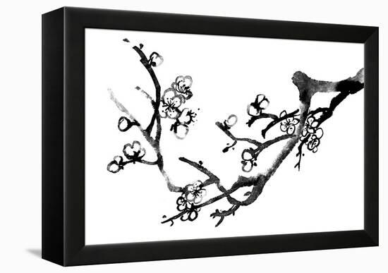 Chinese Black And White Traditional Ink Painting, Plum Blossom On White Background-elwynn-Framed Stretched Canvas