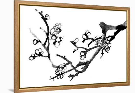 Chinese Black And White Traditional Ink Painting, Plum Blossom On White Background-elwynn-Framed Stretched Canvas