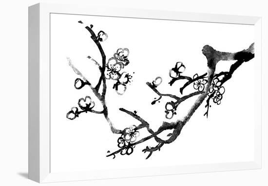 Chinese Black And White Traditional Ink Painting, Plum Blossom On White Background-elwynn-Framed Stretched Canvas