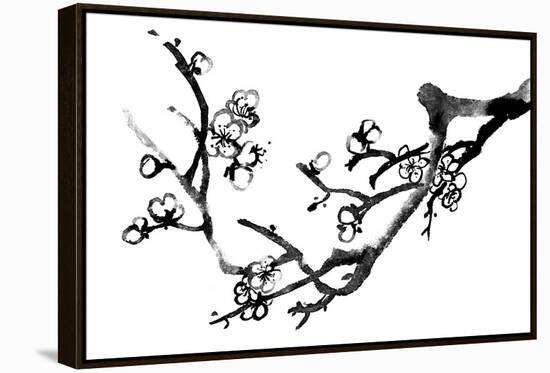 Chinese Black And White Traditional Ink Painting, Plum Blossom On White Background-elwynn-Framed Stretched Canvas