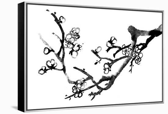 Chinese Black And White Traditional Ink Painting, Plum Blossom On White Background-elwynn-Framed Stretched Canvas