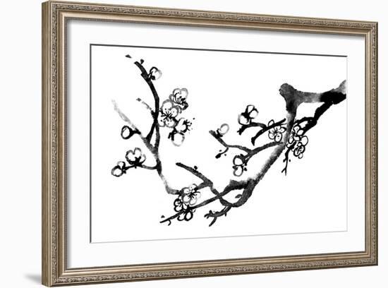 Chinese Black And White Traditional Ink Painting, Plum Blossom On White Background-elwynn-Framed Art Print