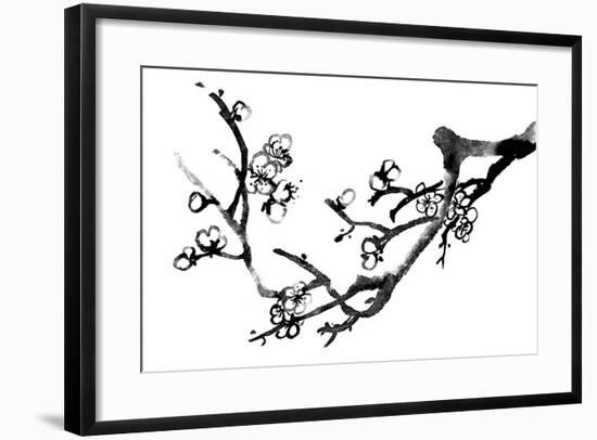 Chinese Black And White Traditional Ink Painting, Plum Blossom On White Background-elwynn-Framed Art Print