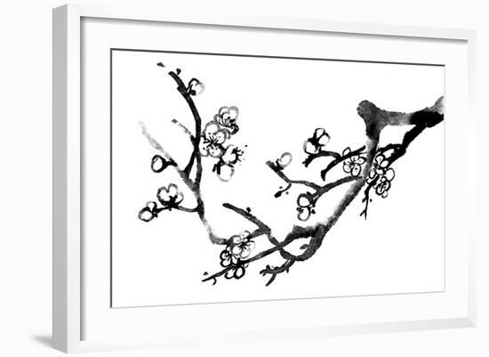 Chinese Black And White Traditional Ink Painting, Plum Blossom On White Background-elwynn-Framed Art Print