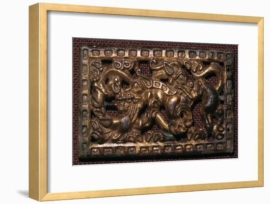 Chinese bronze belt-buckle with animals in combat, 5th century BC. Artist: Unknown-Unknown-Framed Giclee Print