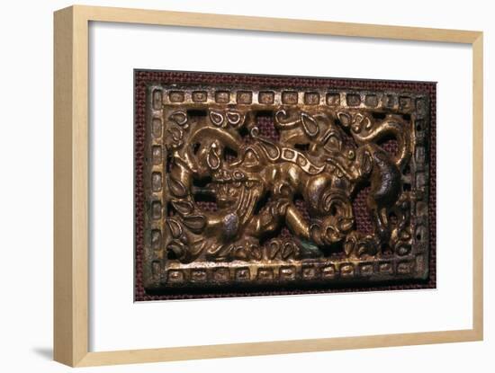 Chinese bronze belt-buckle with animals in combat, 5th century BC. Artist: Unknown-Unknown-Framed Giclee Print