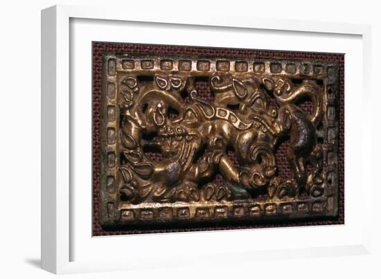 Chinese bronze belt-buckle with animals in combat, 5th century BC. Artist: Unknown-Unknown-Framed Giclee Print