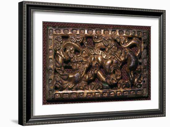 Chinese bronze belt-buckle with animals in combat, 5th century BC. Artist: Unknown-Unknown-Framed Giclee Print