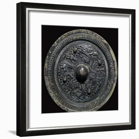 Chinese bronze mirror with figures of the Taoist gods, 2nd century-Unknown-Framed Giclee Print