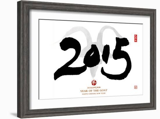 Chinese Calligraphy for Year of the Goat 2015,Seal Mean Good Bless for New Year-kenny001-Framed Photographic Print