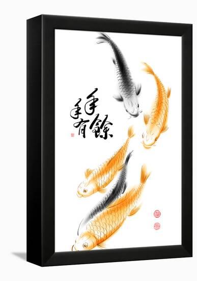 Chinese Carp Ink Painting. Translation: Abundant Harvest Year After Year-yienkeat-Framed Stretched Canvas