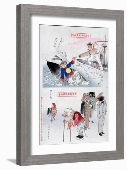 Chinese Cartoon, 1895-Kiyochika Kobayashi-Framed Giclee Print