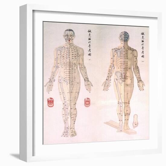 Chinese Chart of Acupuncture Points on a Male Body, 1956-null-Framed Premium Giclee Print