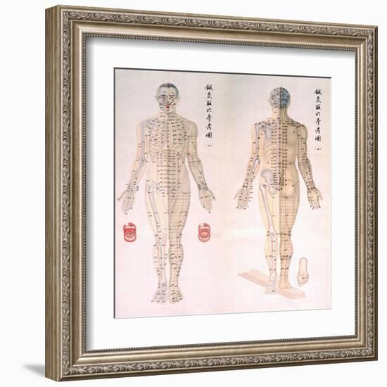 Chinese Chart of Acupuncture Points on a Male Body, 1956-null-Framed Art Print