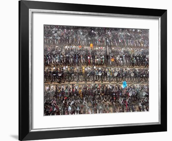 Chinese Conmuters' Bikes are Lined up-null-Framed Photographic Print