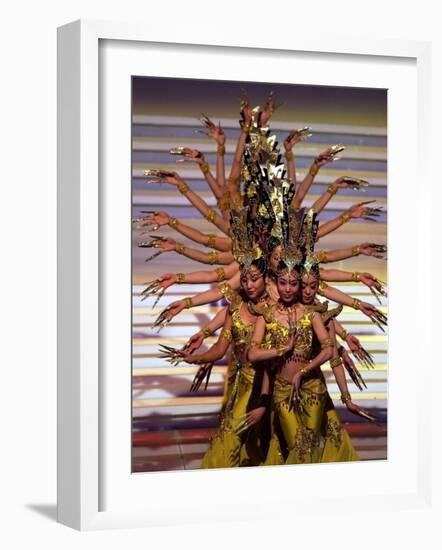 Chinese Dancers Perform During a Dress Rehearsal for the 54th Miss World Contest in Sanya-null-Framed Photographic Print