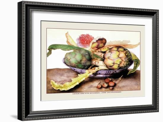 Chinese Dish with Artichokes, A Rose and Strawberries-Giovanna Garzoni-Framed Art Print