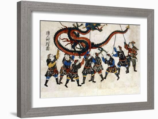 Chinese Dragon Dance, Japanese Wood-Cut Print-Lantern Press-Framed Art Print