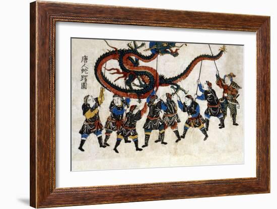 Chinese Dragon Dance, Japanese Wood-Cut Print-Lantern Press-Framed Art Print