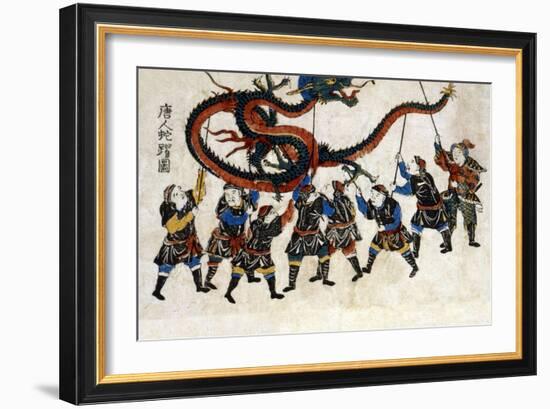 Chinese Dragon Dance, Japanese Wood-Cut Print-Lantern Press-Framed Art Print