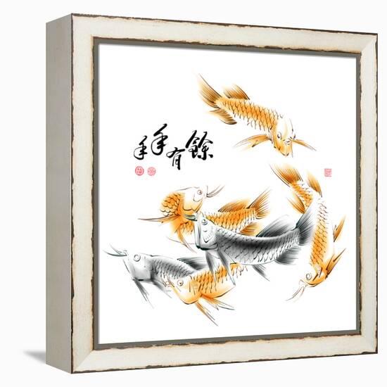 Chinese Dragon Fish Ink Painting. Translation: Abundant Harvest Year After Year-yienkeat-Framed Stretched Canvas