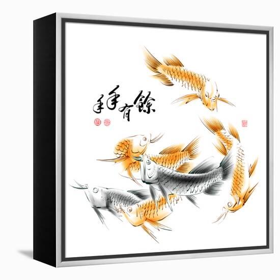 Chinese Dragon Fish Ink Painting. Translation: Abundant Harvest Year After Year-yienkeat-Framed Stretched Canvas