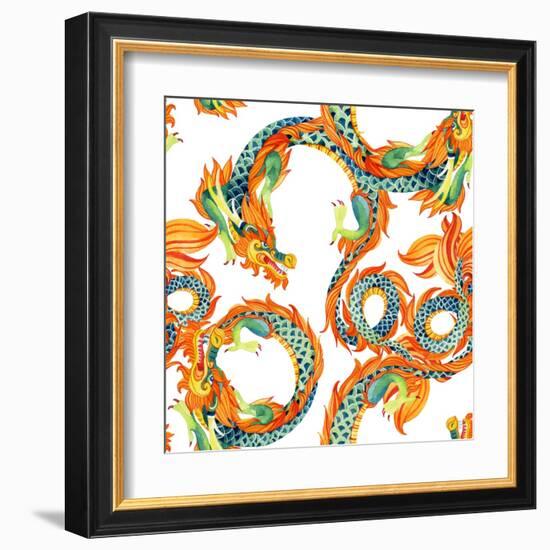 Chinese Dragon Pattern-tanycya-Framed Art Print