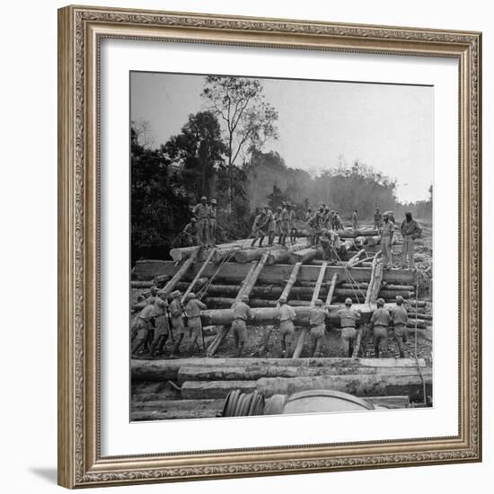 Chinese Engineers Construct a Wooden Bridge by Hand on the Ledo Road, Burma, July 1944-Bernard Hoffman-Framed Photographic Print