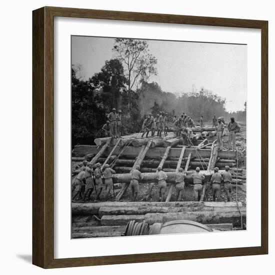 Chinese Engineers Construct a Wooden Bridge by Hand on the Ledo Road, Burma, July 1944-Bernard Hoffman-Framed Photographic Print