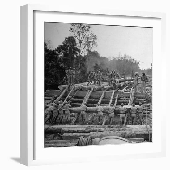 Chinese Engineers Construct a Wooden Bridge by Hand on the Ledo Road, Burma, July 1944-Bernard Hoffman-Framed Photographic Print