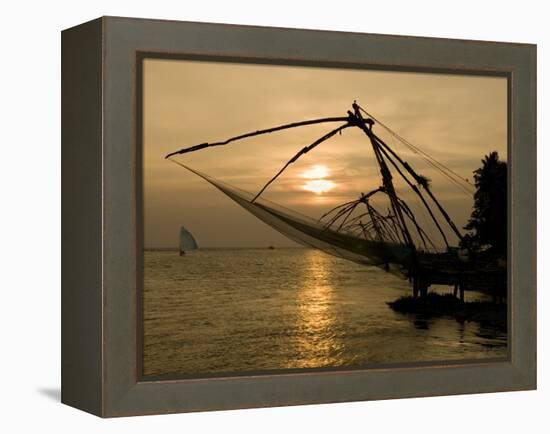 Chinese Fishing Nets at Sunset, Kochi (Cochin), Kerala, India, Asia-Stuart Black-Framed Premier Image Canvas