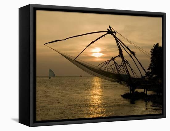 Chinese Fishing Nets at Sunset, Kochi (Cochin), Kerala, India, Asia-Stuart Black-Framed Premier Image Canvas