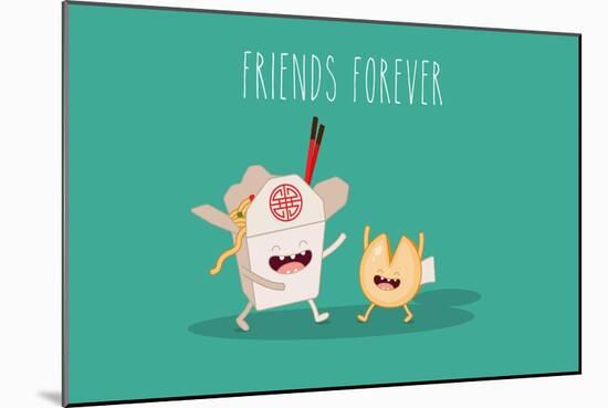 Chinese Food Box and Fortune Cookies. Vector Cartoon. Friends Forever.-Serbinka-Mounted Art Print