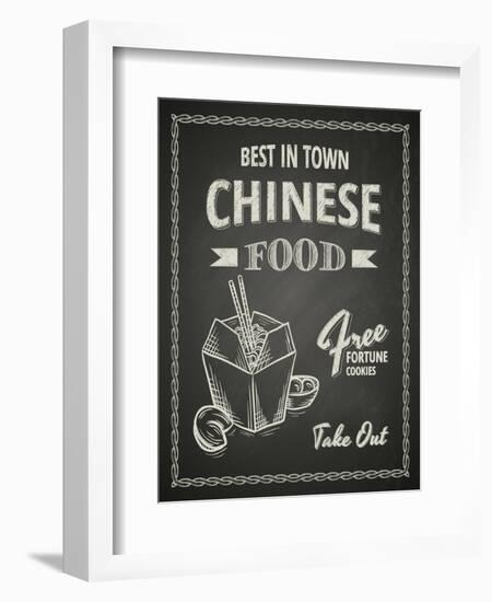 Chinese Food Poster on Black Chalkboard-hoverfly-Framed Art Print