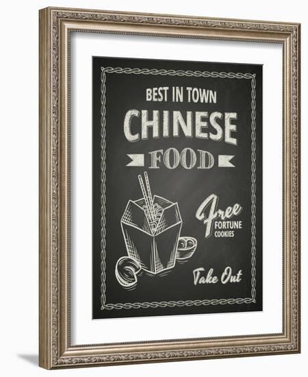 Chinese Food Poster on Black Chalkboard-hoverfly-Framed Art Print