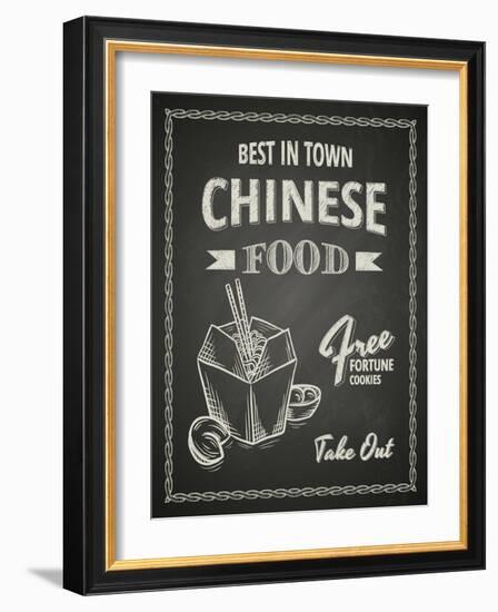 Chinese Food Poster on Black Chalkboard-hoverfly-Framed Art Print